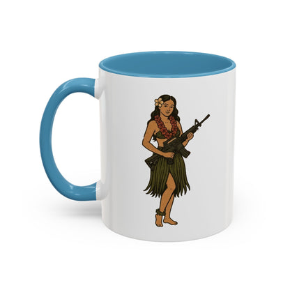 Hula Girl Packin' Heat White Accent Mug by theGreenDragonTavern.shop