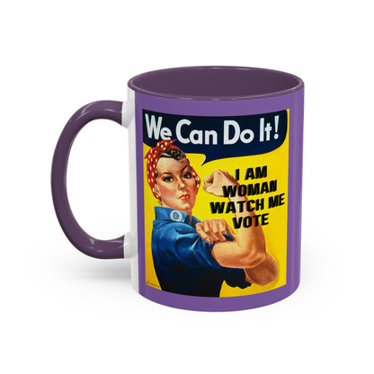 I Am Woman Watch Me Vote Rosie Light Purple Accent Mug by theGreenDragonTavern.shop