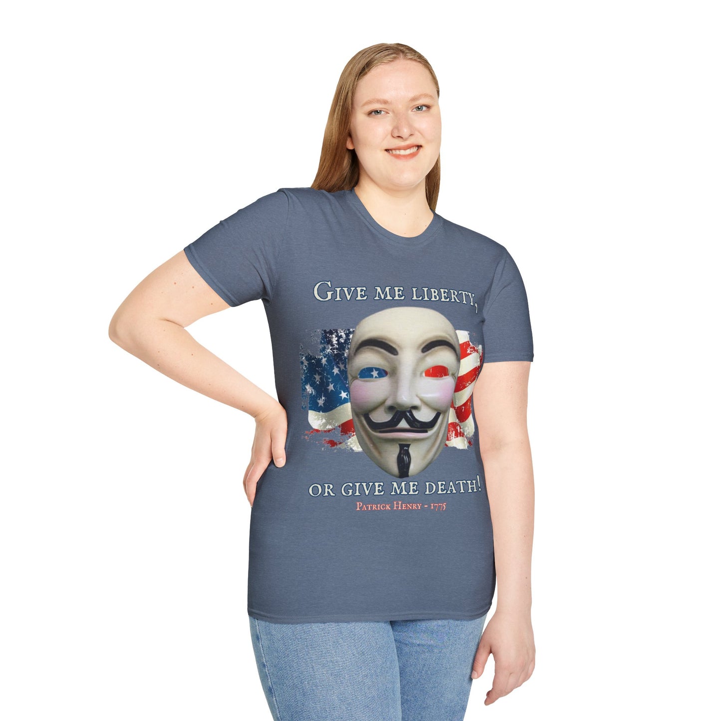 Vendetta, "Give me liberty, or give me death!" Dark colors Unisex T-Shirt by theGreenDragonTavern.shop