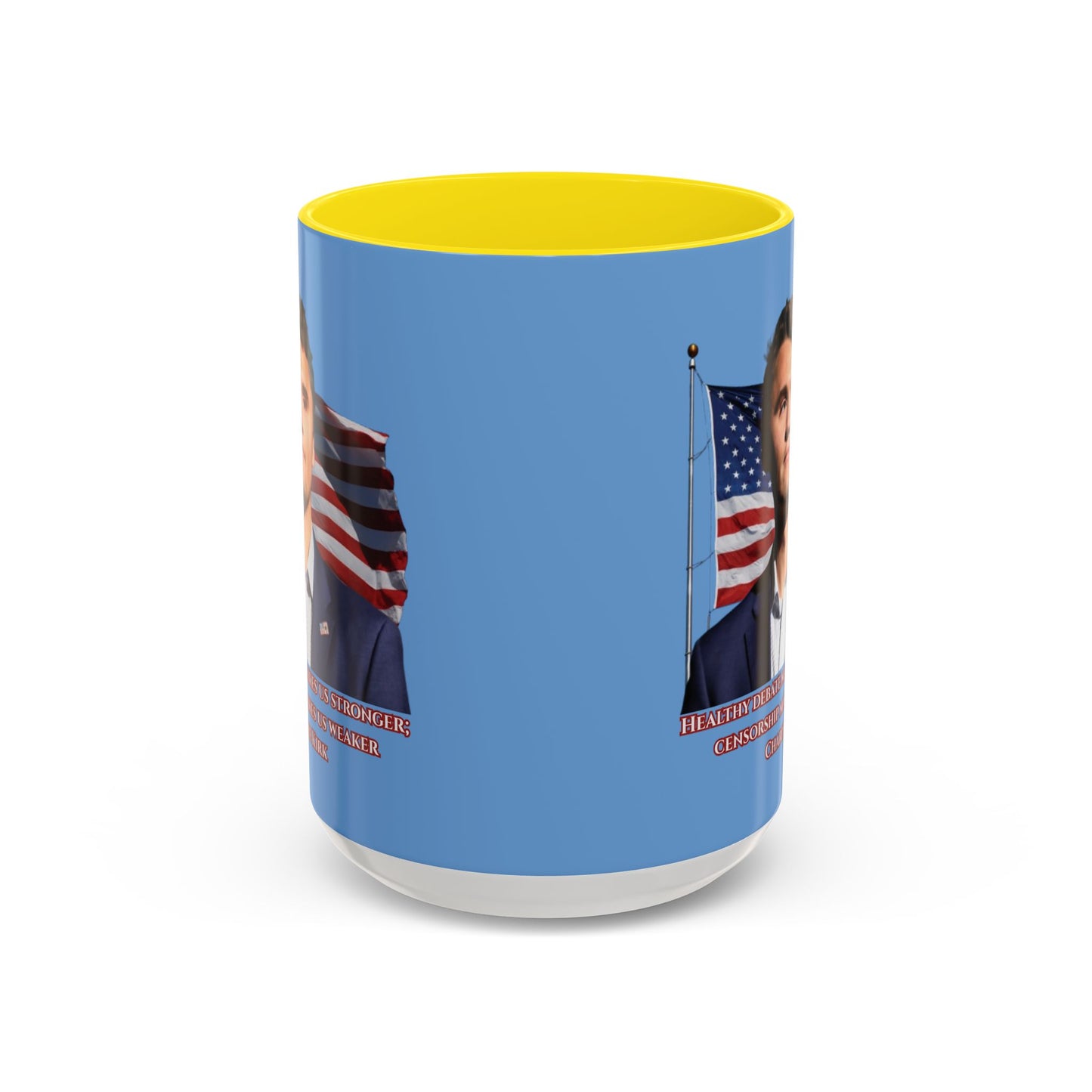 Charlie Kirk, Healthy Debate Light Blue Accent Mug by theGreenDragonTavern.shop