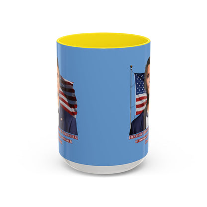 Charlie Kirk, Healthy Debate Light Blue Accent Mug by theGreenDragonTavern.shop