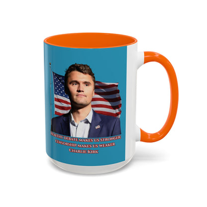 Charlie Kirk, Healthy Debate Turquoise Accent Mug by theGreenDragonTavern.shop