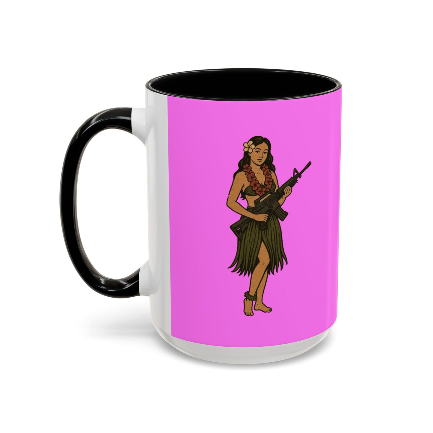 Hula Girl Packin' Heat Pink Accent Mug by theGreenDragonTavern.shop