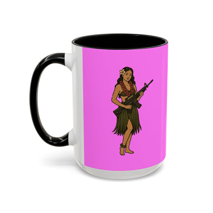 Hula Girl Packin' Heat Pink Accent Mug by theGreenDragonTavern.shop