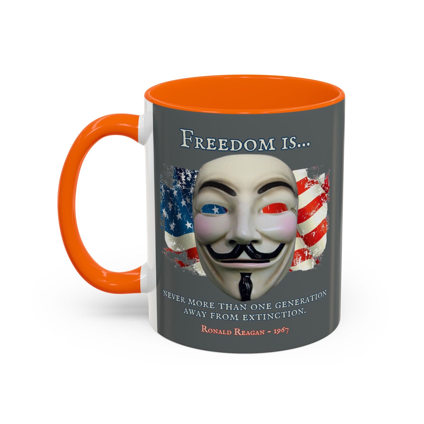 Ronald Reagan Freedom Vendetta Grey Accent Mug by theGreenDragonTavern.shop