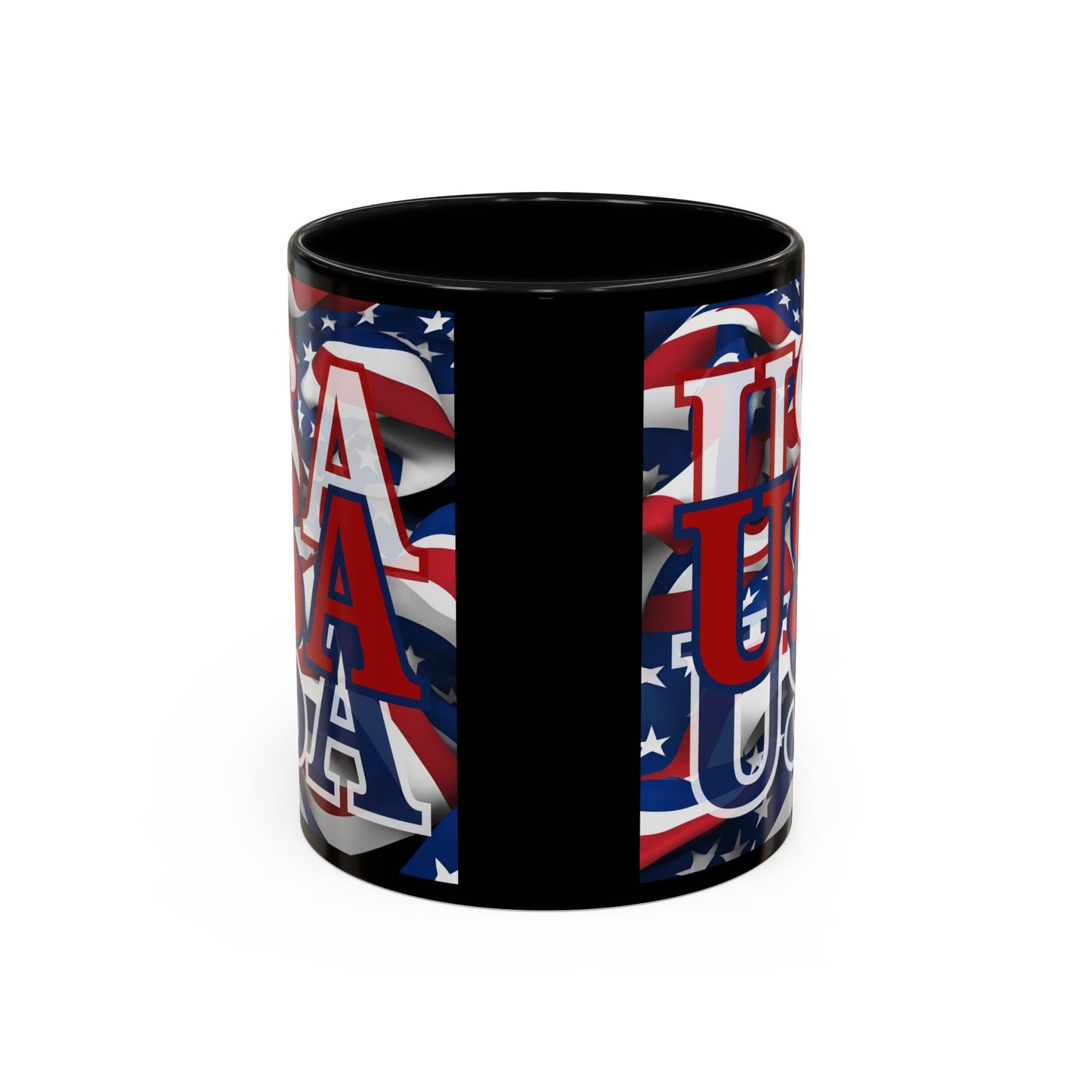 USA Red font Center Patriot Black Accent Mug by theGreenDragonTavern.shop