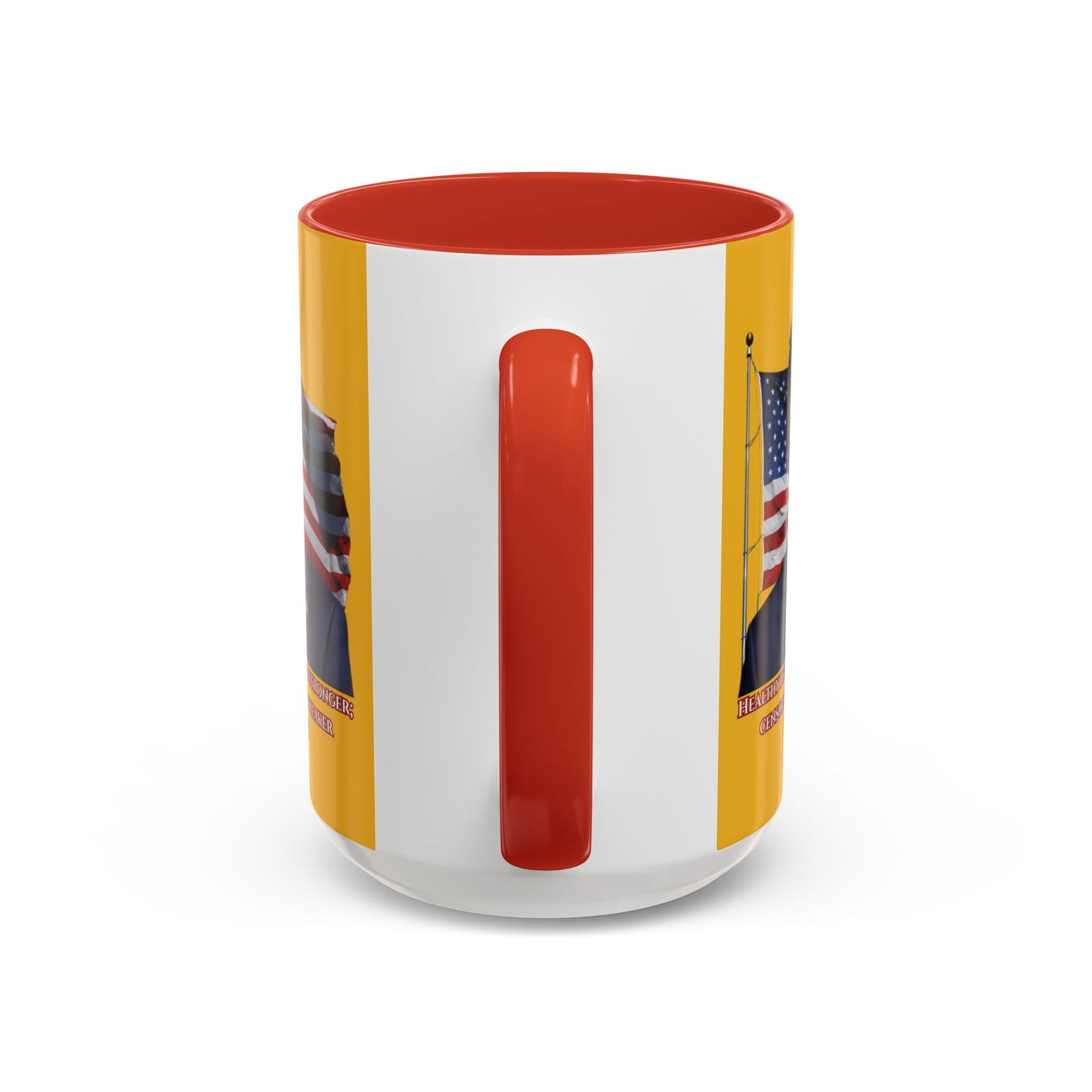 Charlie Kirk, Healthy Debate Yellow Accent Mug by theGreenDragonTavern.shop