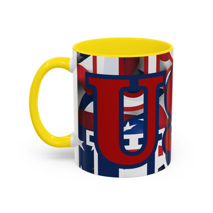 USA! USA! USA Red font Patriot Black Accent Mug by theGreenDragonTavern.shop