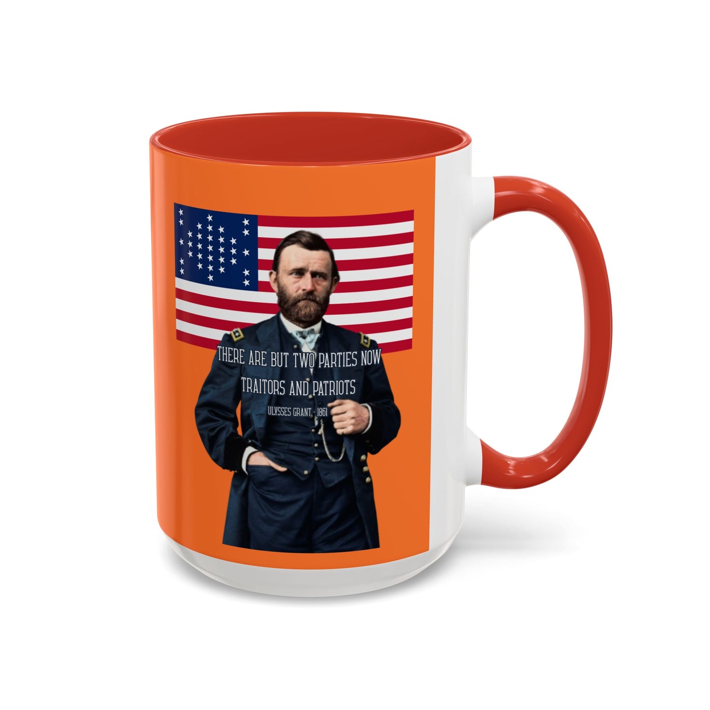 "Traitors and Patriots" Ulysses Grant Orange Accent Mug by theGreenDragonTavern.shop
