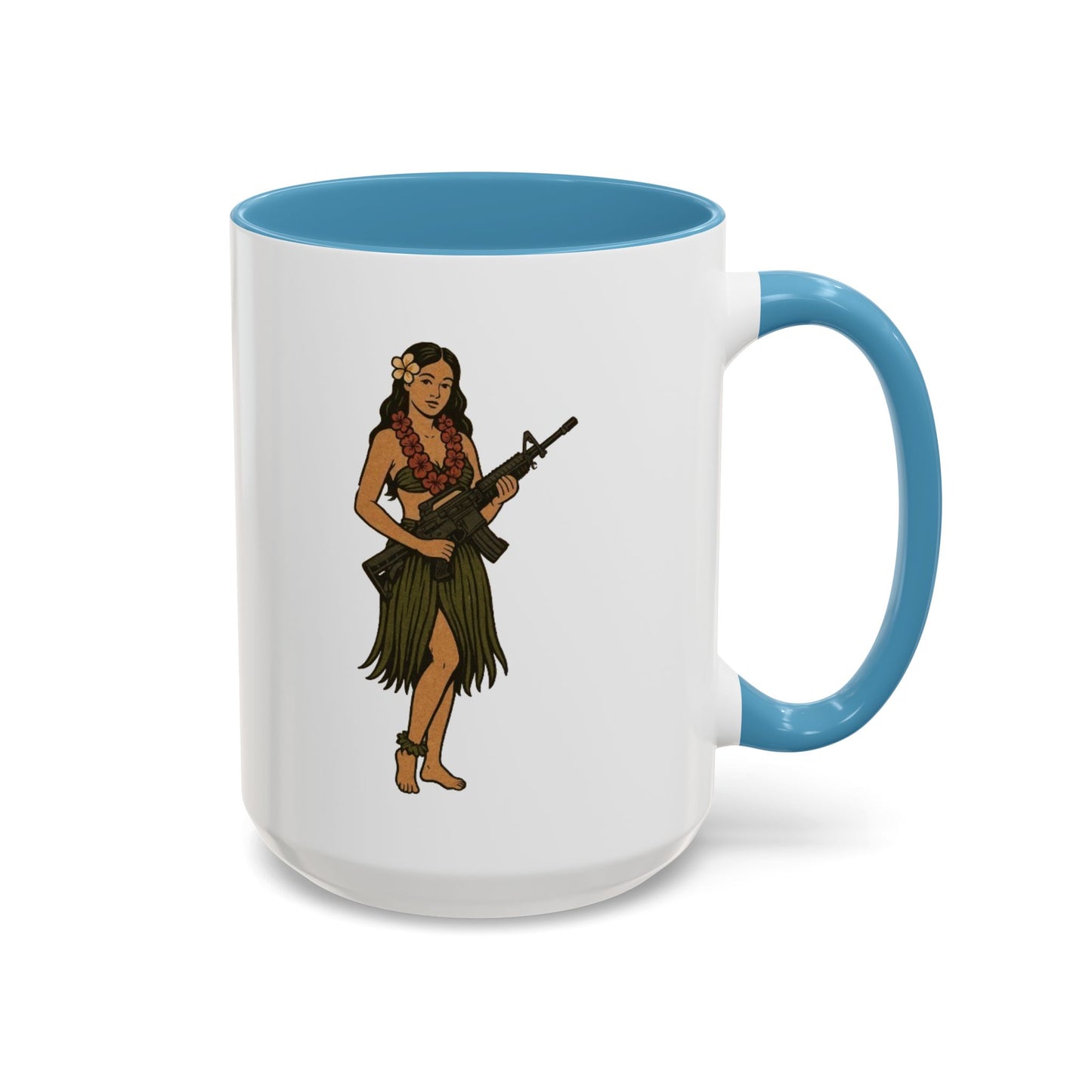Hula Girl Packin' Heat White Accent Mug by theGreenDragonTavern.shop