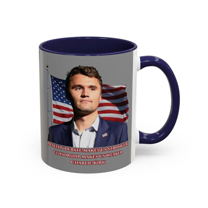 Charlie Kirk, Healthy Debate Grey Accent Mug by theGreenDragonTavern.shop