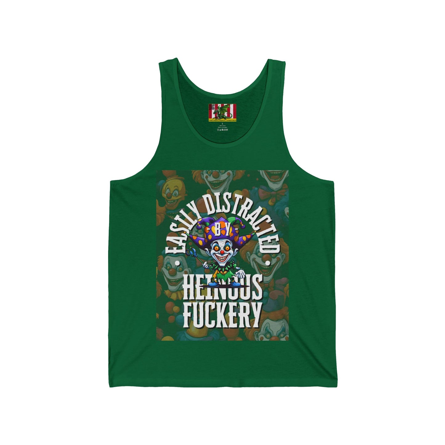 Easily Distracted by Heinous Fuckery Little Jincs Unisex Jersey Tank Top by theGreenDragonTavern.shop