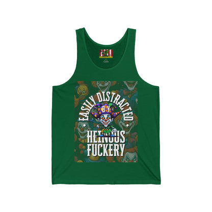Easily Distracted by Heinous Fuckery Little Jincs Unisex Jersey Tank Top by theGreenDragonTavern.shop