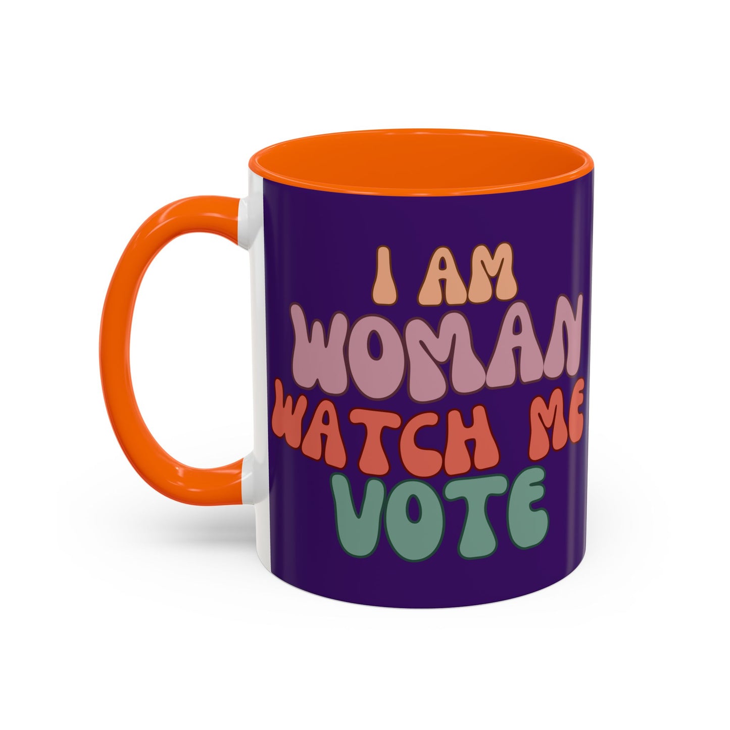 I Am Woman Watch Me Vote Dark Purple Accent Mug by theGreenDragonTavern.shop