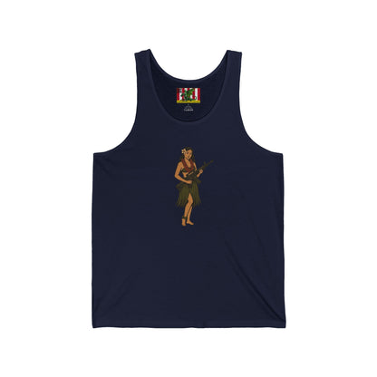 Hula Girl Packin' Heat Unisex Jersey Tank Top by theGreenDragonTavern.shop