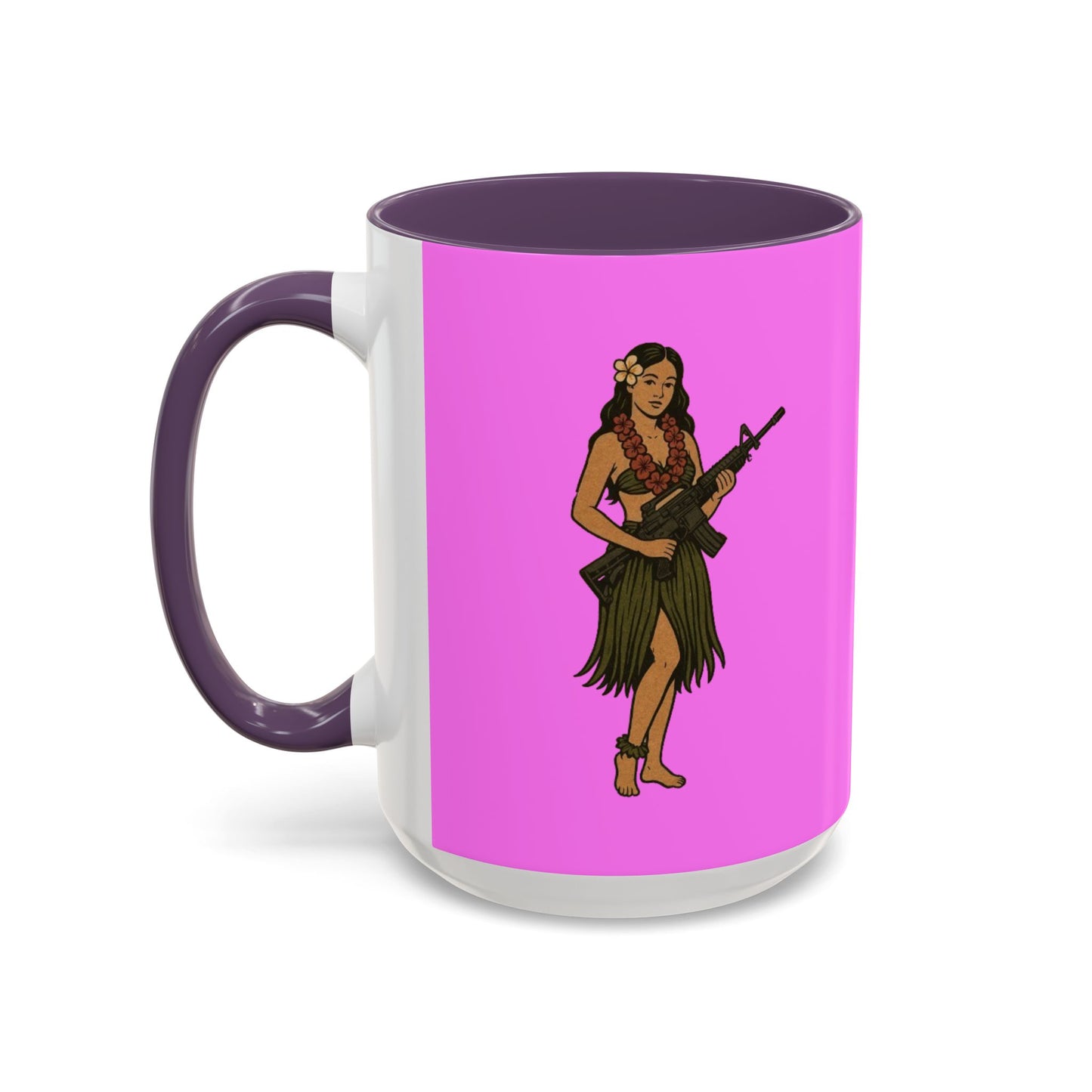Hula Girl Packin' Heat Pink Accent Mug by theGreenDragonTavern.shop