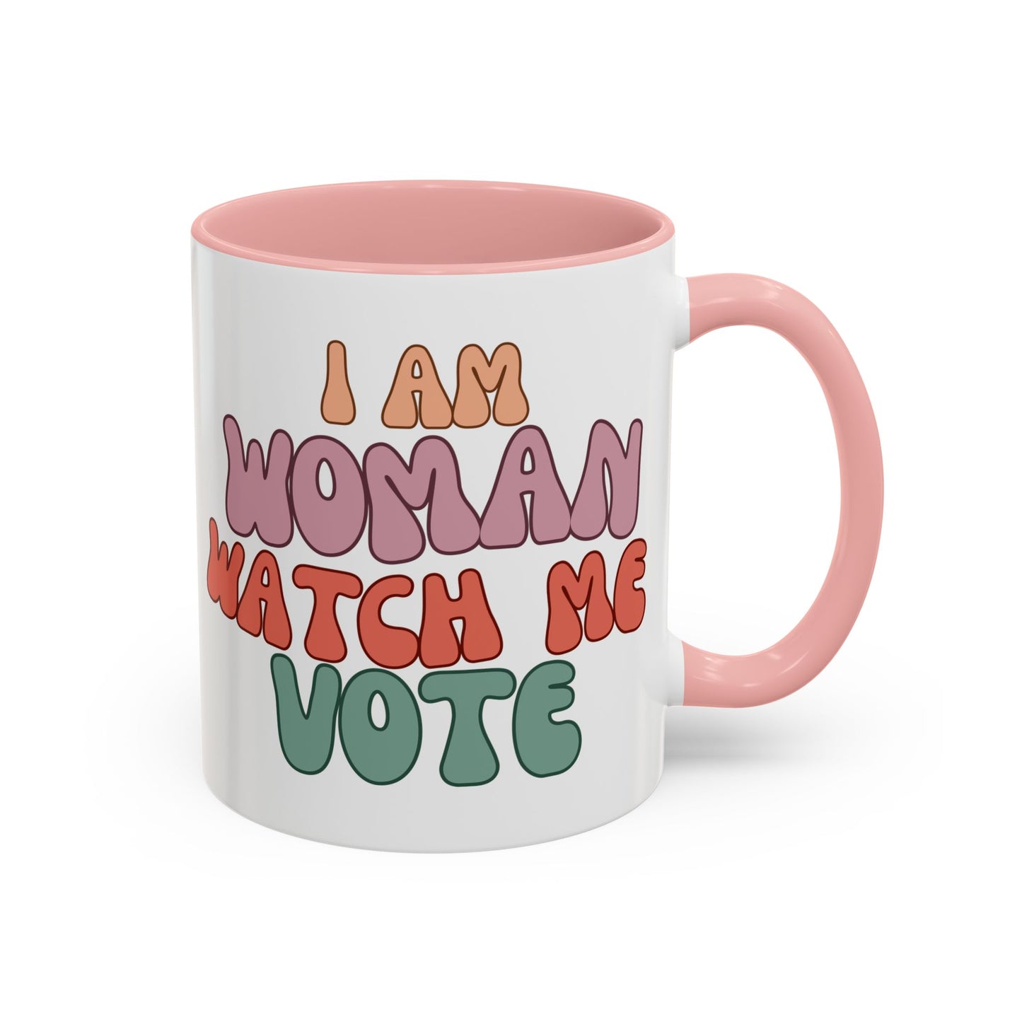 I Am Woman Watch Me Vote White Accent Mug by theGreenDragonTavern.shop