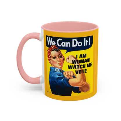 I Am Woman Watch Me Vote Rosie Yellow Accent Mug by theGreenDragonTavern.shop