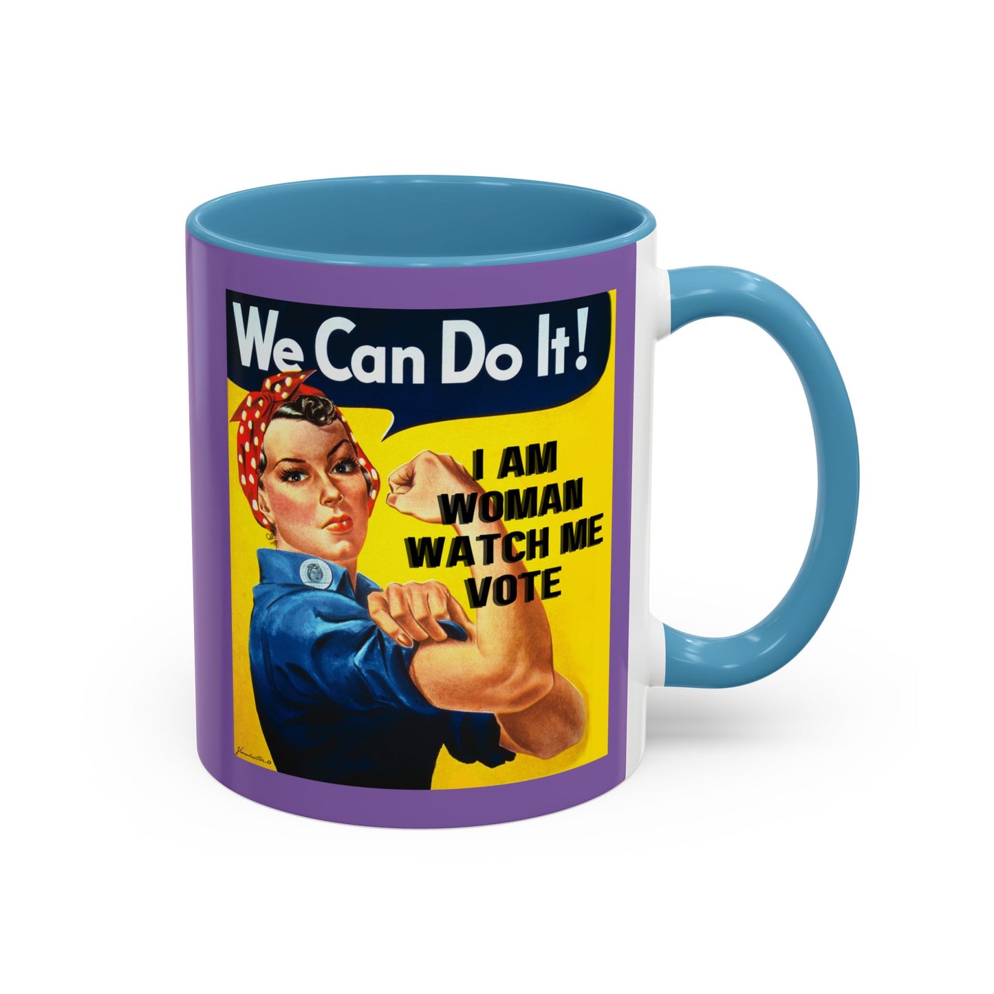 I Am Woman Watch Me Vote Rosie Light Purple Accent Mug by theGreenDragonTavern.shop