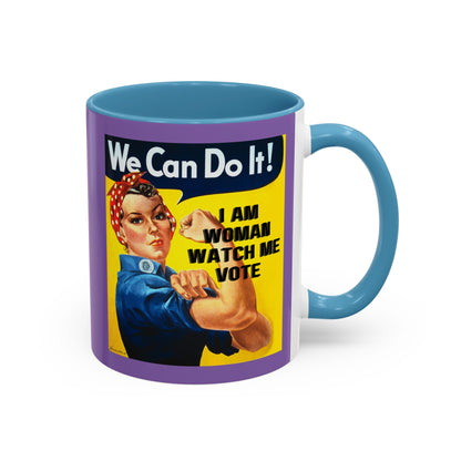 I Am Woman Watch Me Vote Rosie Light Purple Accent Mug by theGreenDragonTavern.shop