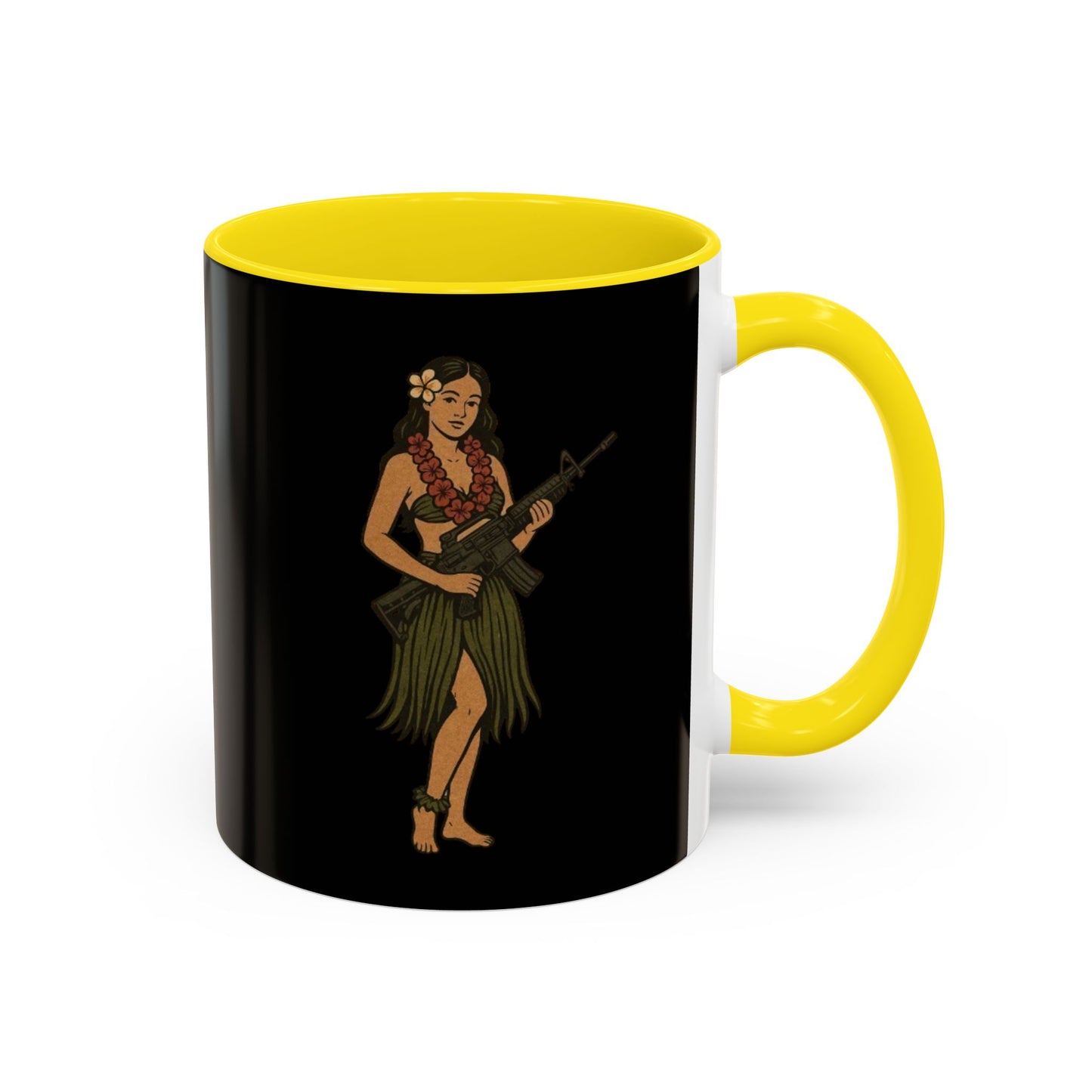 Hula Girl Packin' Heat Black Accent Mug by theGreenDragonTavern.shop