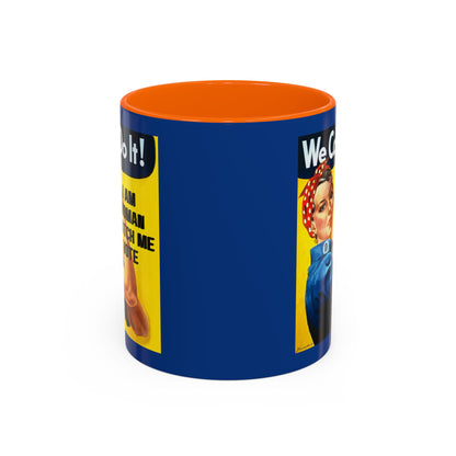 I Am Woman Watch Me Vote Rosie Dark Blue Accent Mug by theGreenDragonTavern.shop