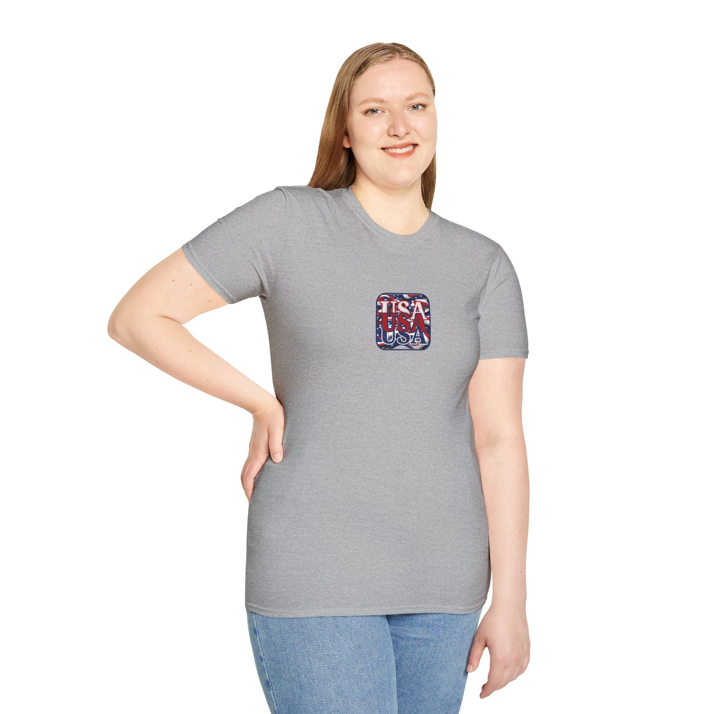 2-sided, RED White and Blue USA Patriot Light colors Unisex T-Shirt by theGreenDragonTavern.shop