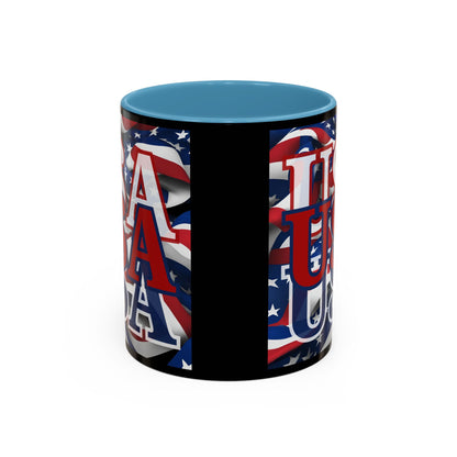 USA Red font Center Patriot Black Accent Mug by theGreenDragonTavern.shop