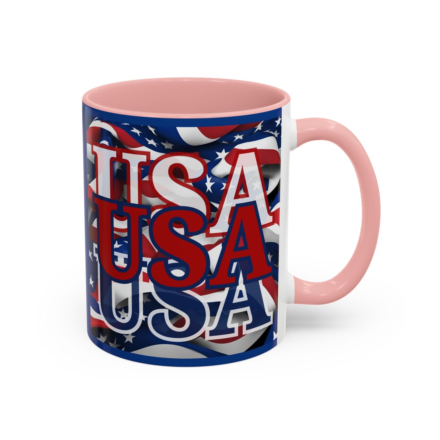 USA Red font Center Patriot Blue Accent Mug by theGreenDragonTavern.shop