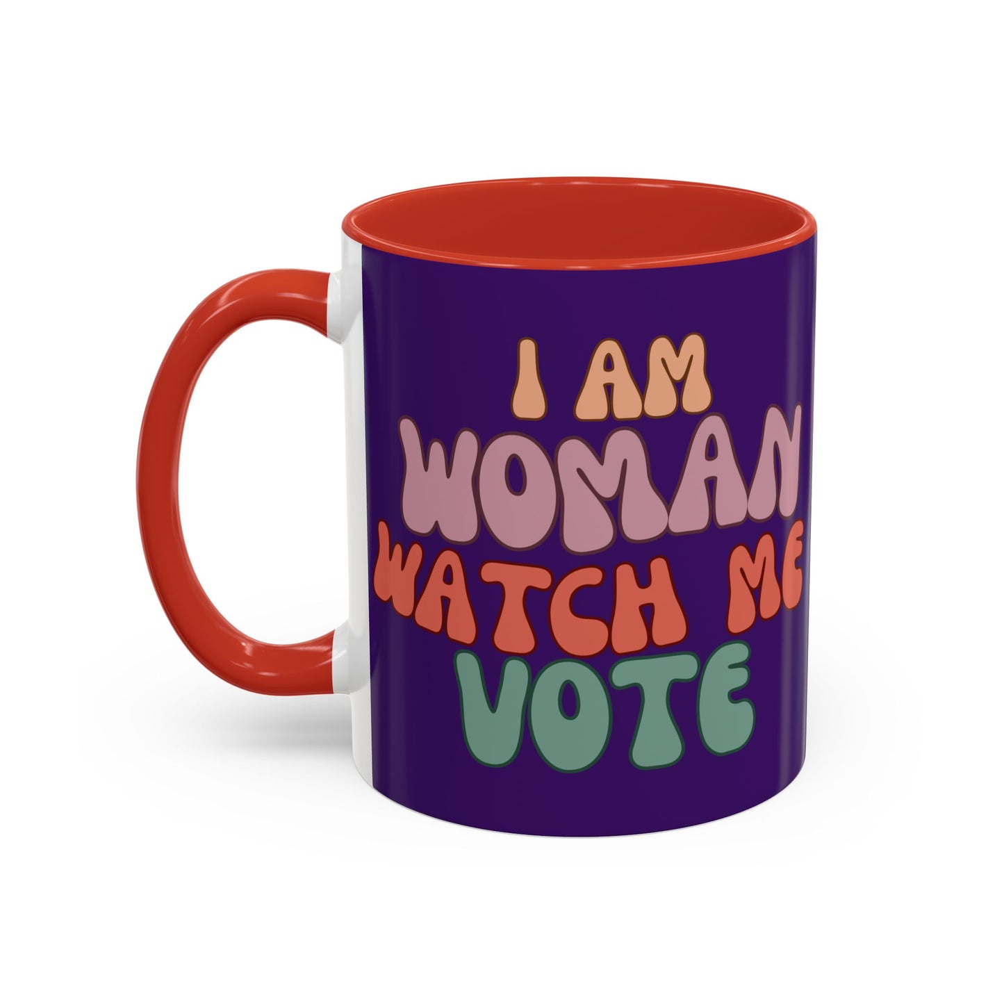 I Am Woman Watch Me Vote Dark Purple Accent Mug by theGreenDragonTavern.shop