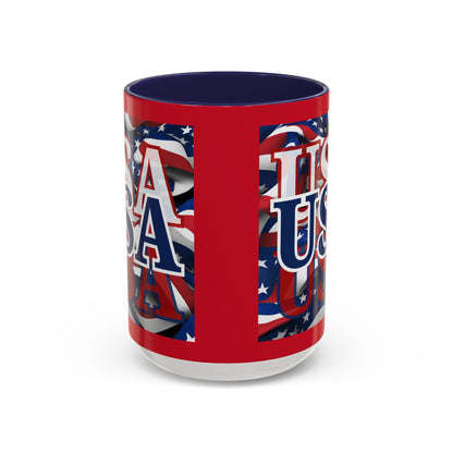 USA Blue font Center Patriot Red Accent Mug by theGreenDragonTavern.shop