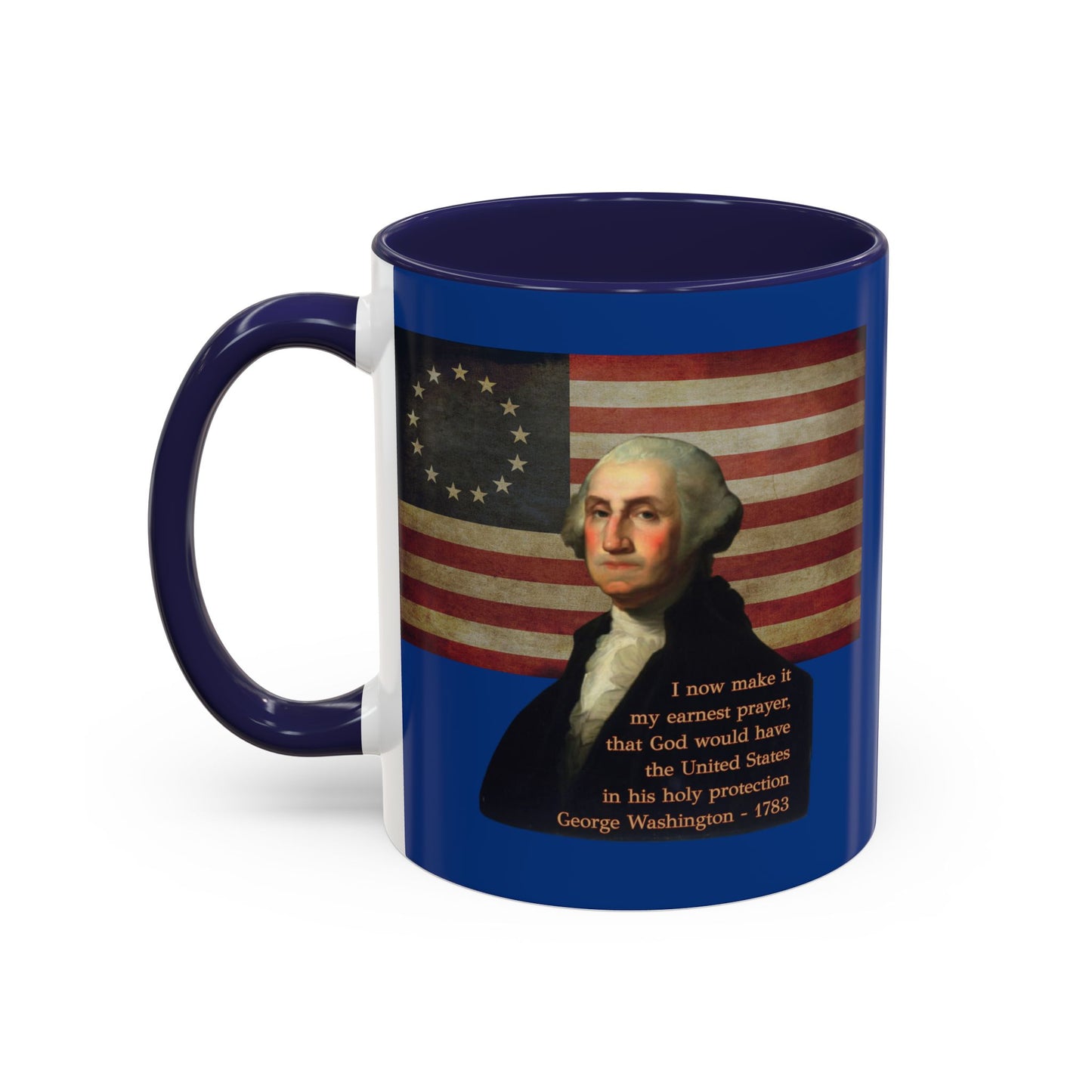 Washington's Earnest Prayer Dark Blue Accent Mug by theGreenDragonTavern.shop