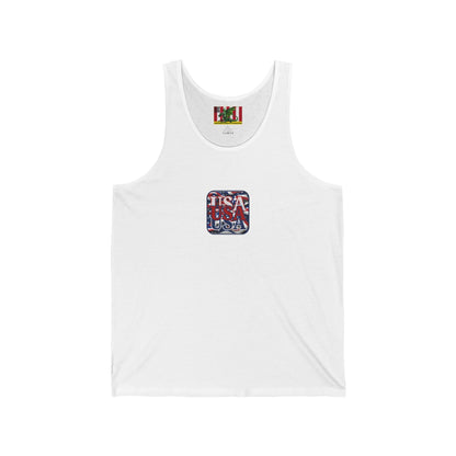 2-sided, RED White and Blue USA Patriot Unisex Jersey Tank Top by theGreenDragonTavern.shop