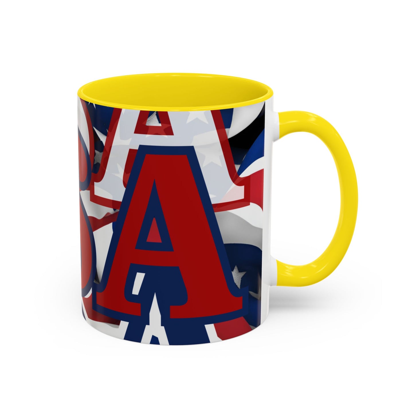 USA! USA! USA Red font Patriot Blue Accent Mug by theGreenDragonTavern.shop