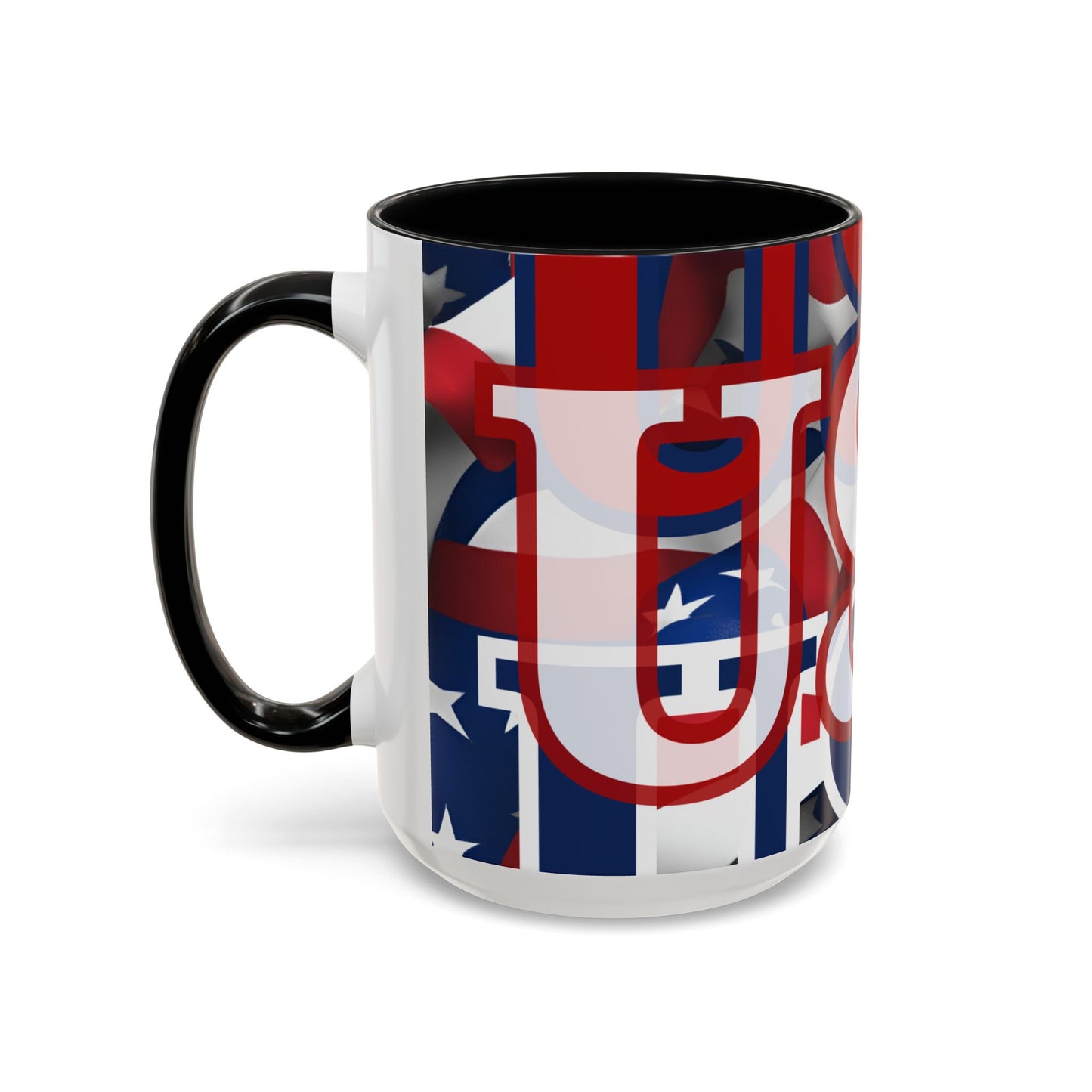 USA! USA! USA White font Patriot Blue Accent Mug by theGreenDragonTavern.shop