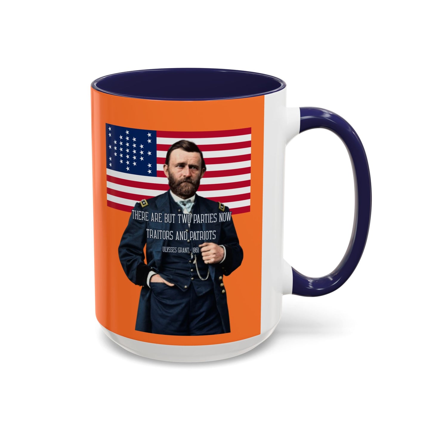 "Traitors and Patriots" Ulysses Grant Orange Accent Mug by theGreenDragonTavern.shop