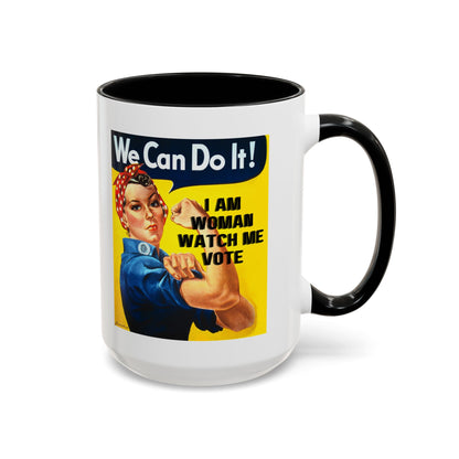 I Am Woman Watch Me Vote Rosie White Accent Mug by theGreenDragonTavern.shop