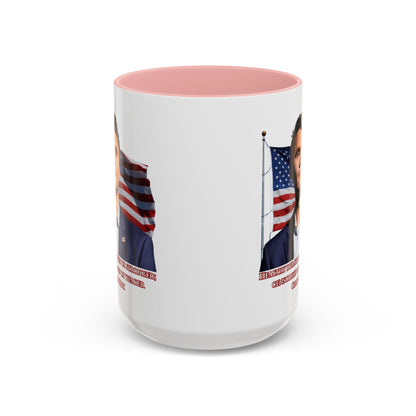 Charlie Kirk, Healthy Debate White Accent Mug by theGreenDragonTavern.shop