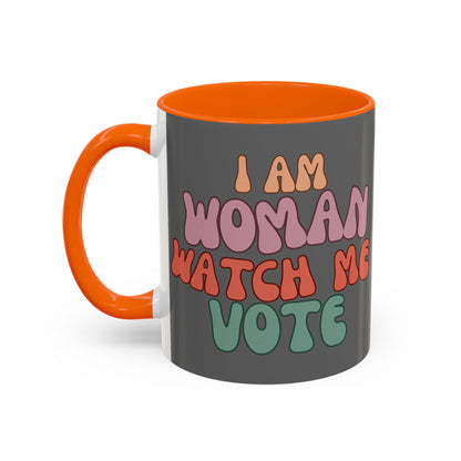 I Am Woman Watch Me Vote Grey Accent Mug by theGreenDragonTavern.shop