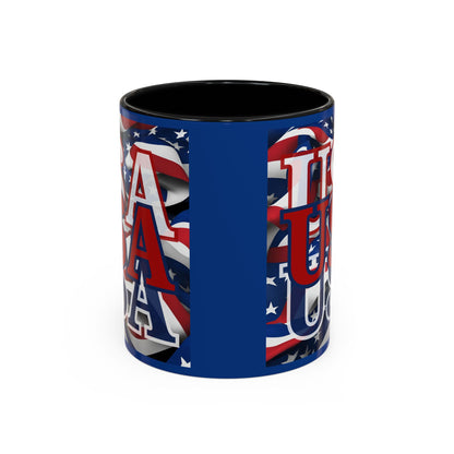 USA Red font Center Patriot Blue Accent Mug by theGreenDragonTavern.shop