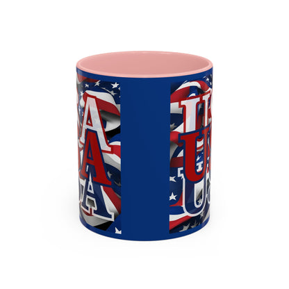 USA Red font Center Patriot Blue Accent Mug by theGreenDragonTavern.shop