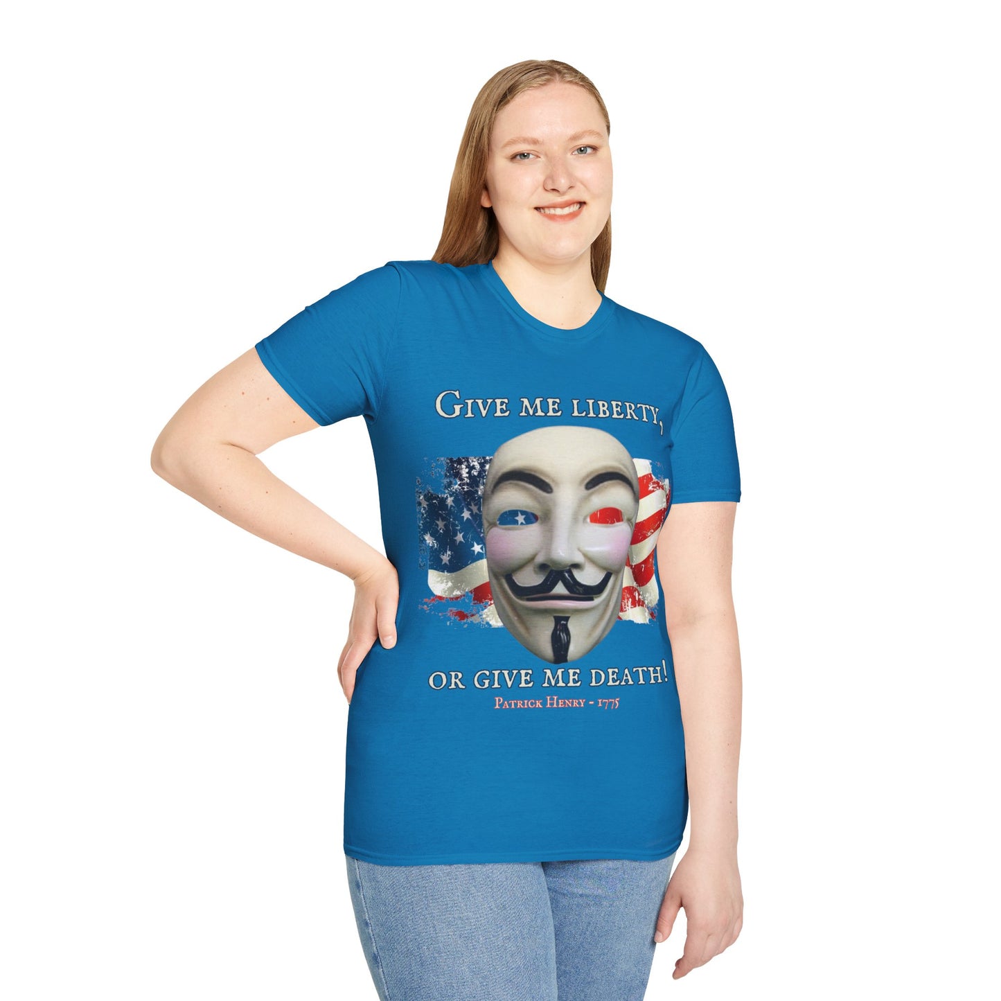 Vendetta, "Give me liberty, or give me death!" Dark colors Unisex T-Shirt by theGreenDragonTavern.shop