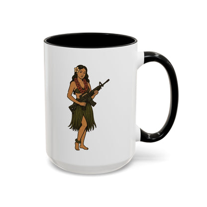 Hula Girl Packin' Heat White Accent Mug by theGreenDragonTavern.shop