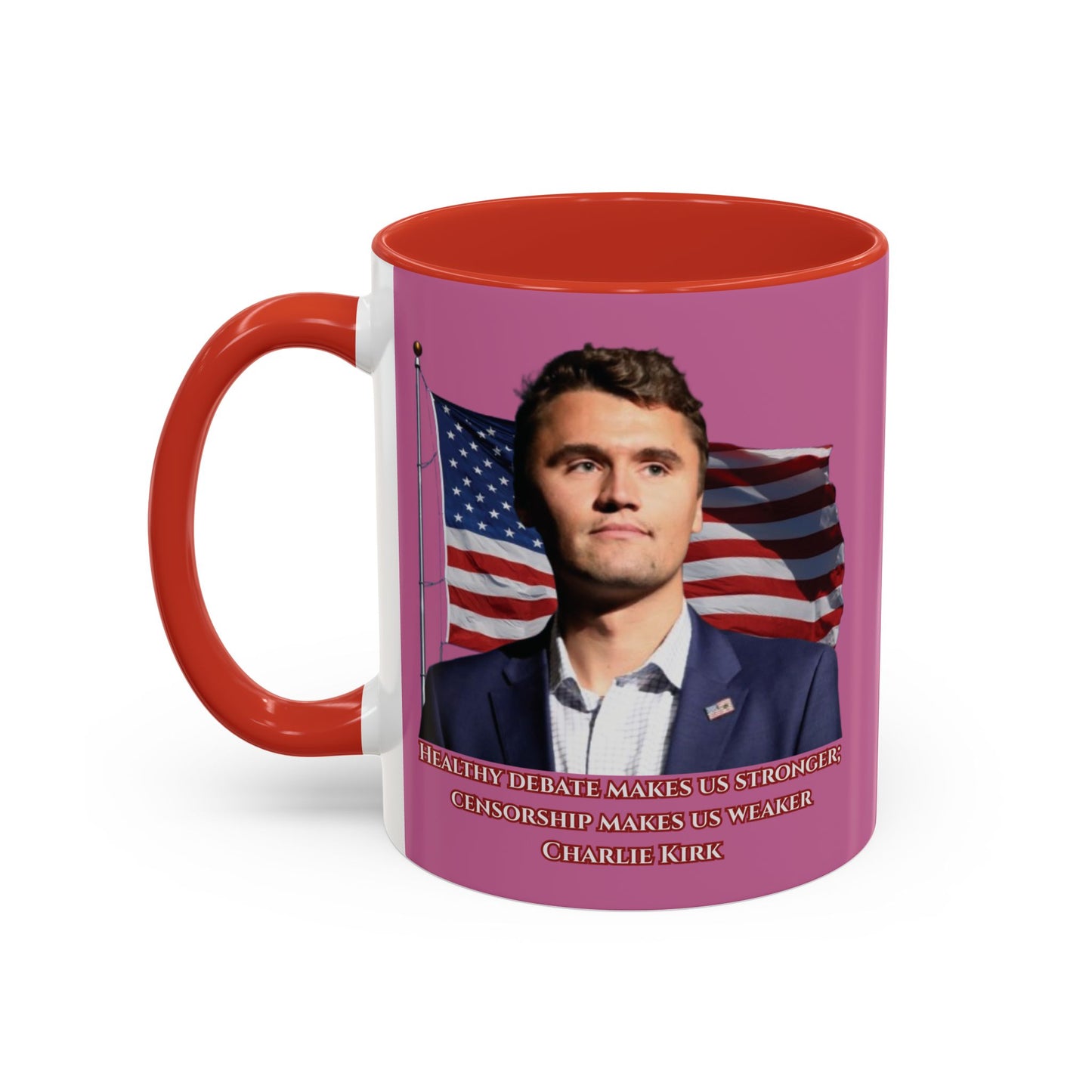 Charlie Kirk, Healthy Debate Pink Accent Mug by theGreenDragonTavern.shop