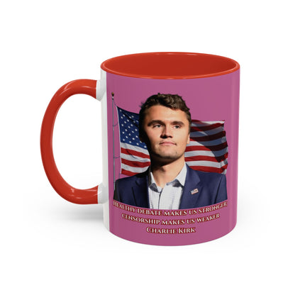 Charlie Kirk, Healthy Debate Pink Accent Mug by theGreenDragonTavern.shop