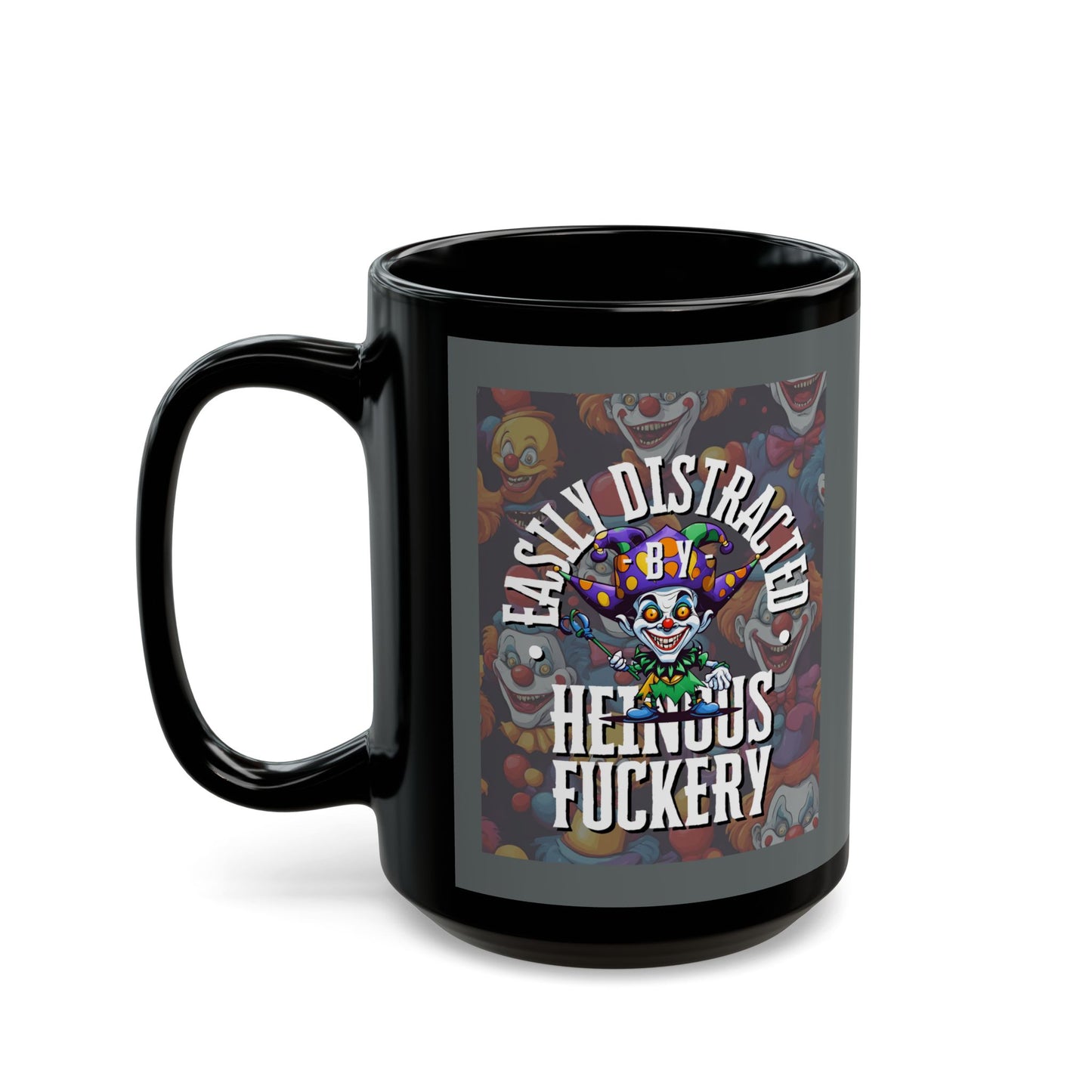 Easily Distracted by Heinous Fuckery Little Jinx Grey Mug by theGreenDragonTavern.shop