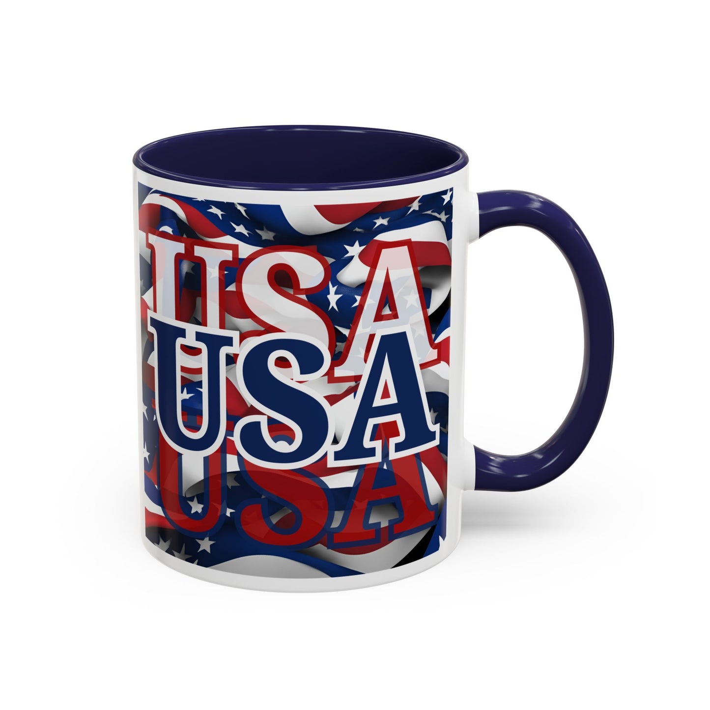 USA Blue font Center Patriot White Accent Mug by theGreenDragonTavern.shop