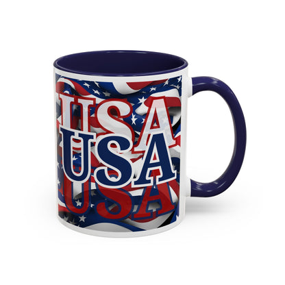 USA Blue font Center Patriot White Accent Mug by theGreenDragonTavern.shop