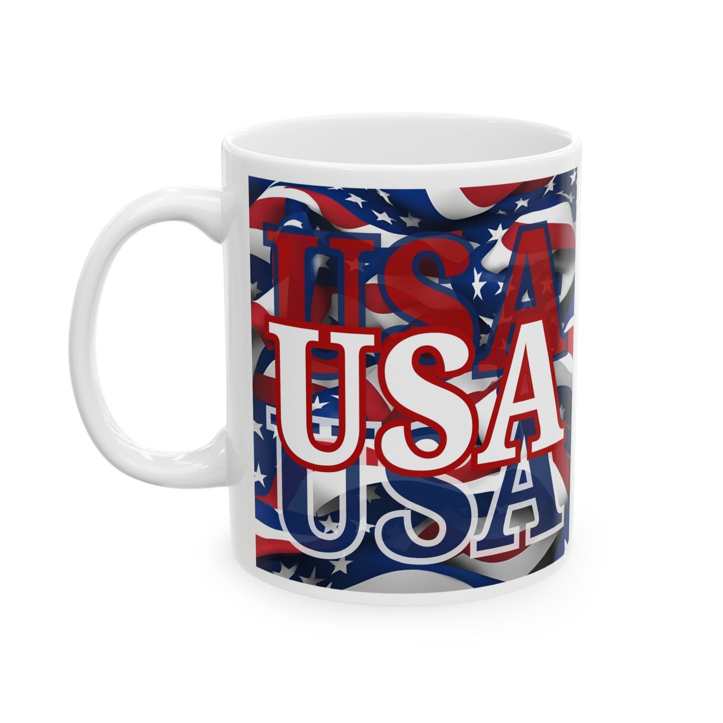USA White font Center Patriot White Mug by theGreenDragonTavern.shop