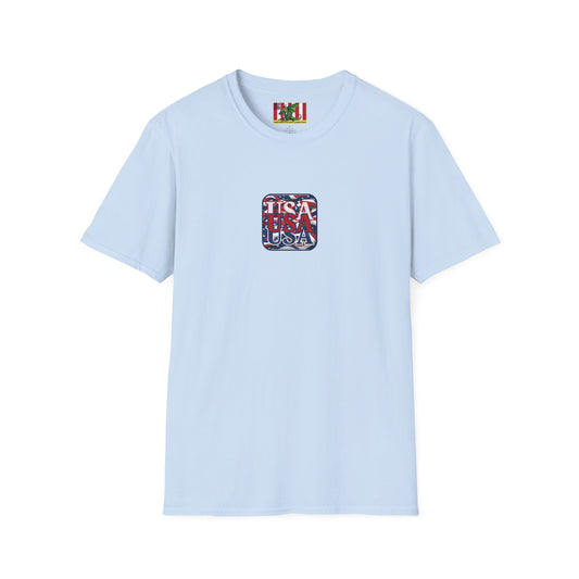 2-sided, RED White and Blue USA Patriot Light colors Unisex T-Shirt by theGreenDragonTavern.shop